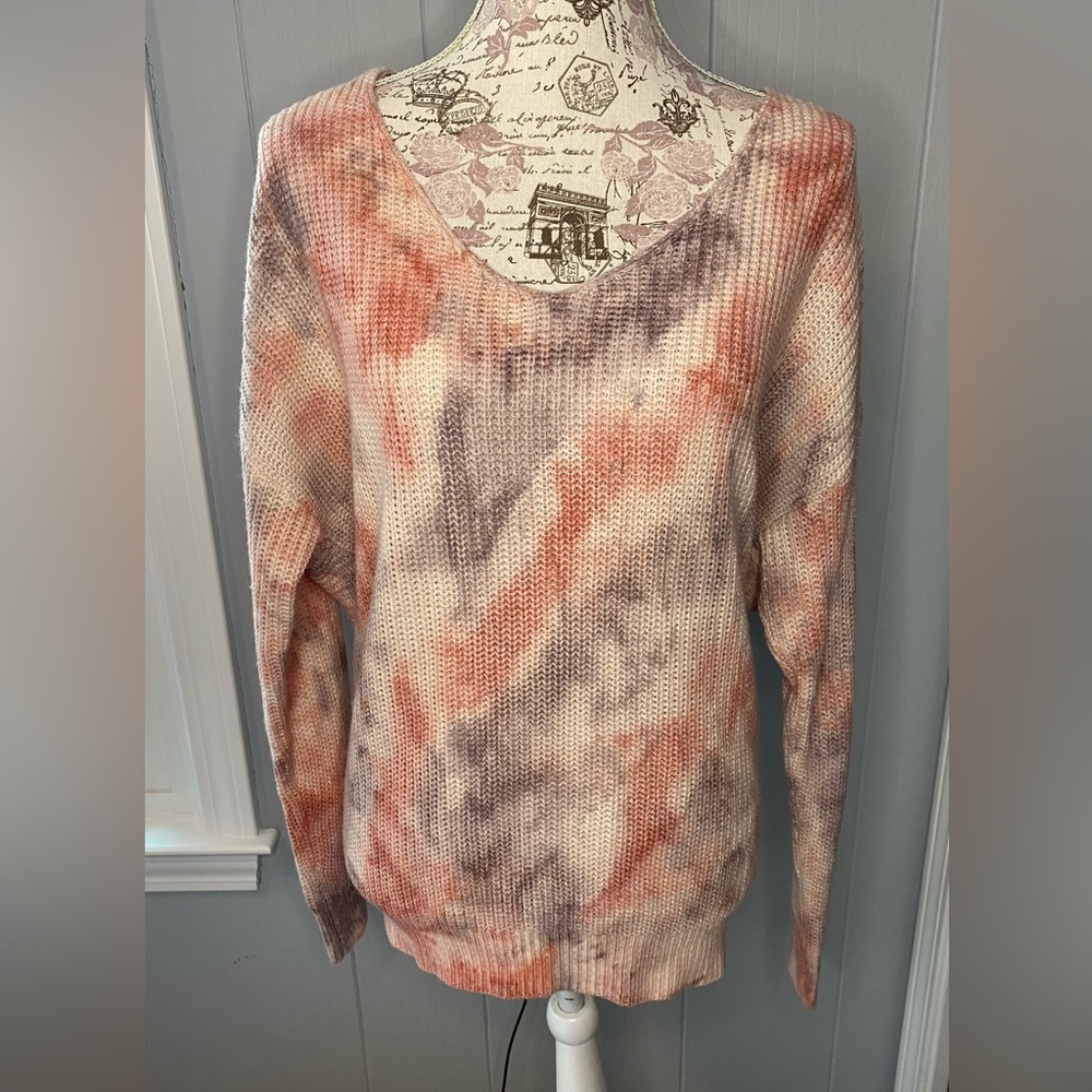 New Open Tie Dye Twist Back Sweater - Medium